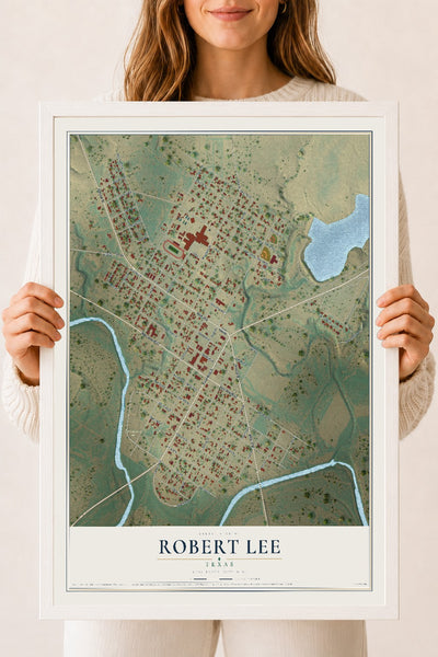 Map of Robert Lee, Texas, 18 x 24 inch print in a white wood frame