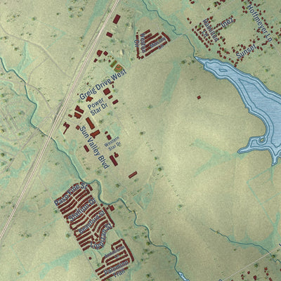 Second close-up of the map of Robinson, Texas print showing more streets and buildings