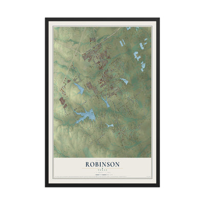 Map of Robinson, Texas, 12 x 18 inch print in a black wood frame