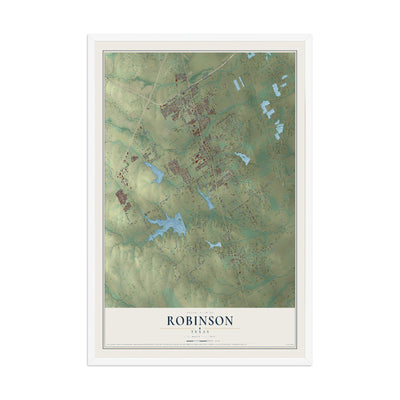 Map of Robinson, Texas, 12 x 18 inch print in a white wood frame