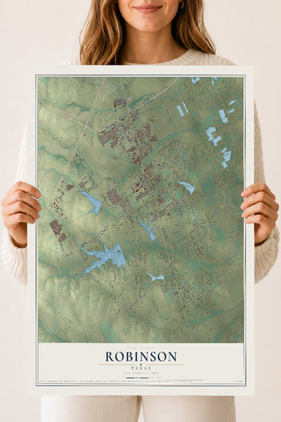 Map of Robinson, Texas, 18 x 24 inch unframed archival matte print