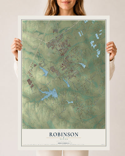 Map of Robinson, Texas, 24 x 36 inch unframed archival matte print