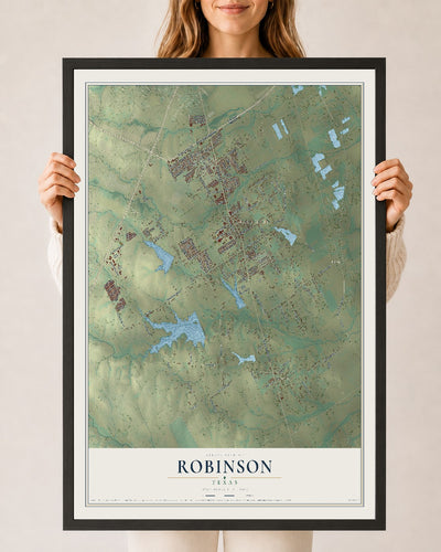 Map of Robinson, Texas, 24 x 36 inch print in a black wood frame