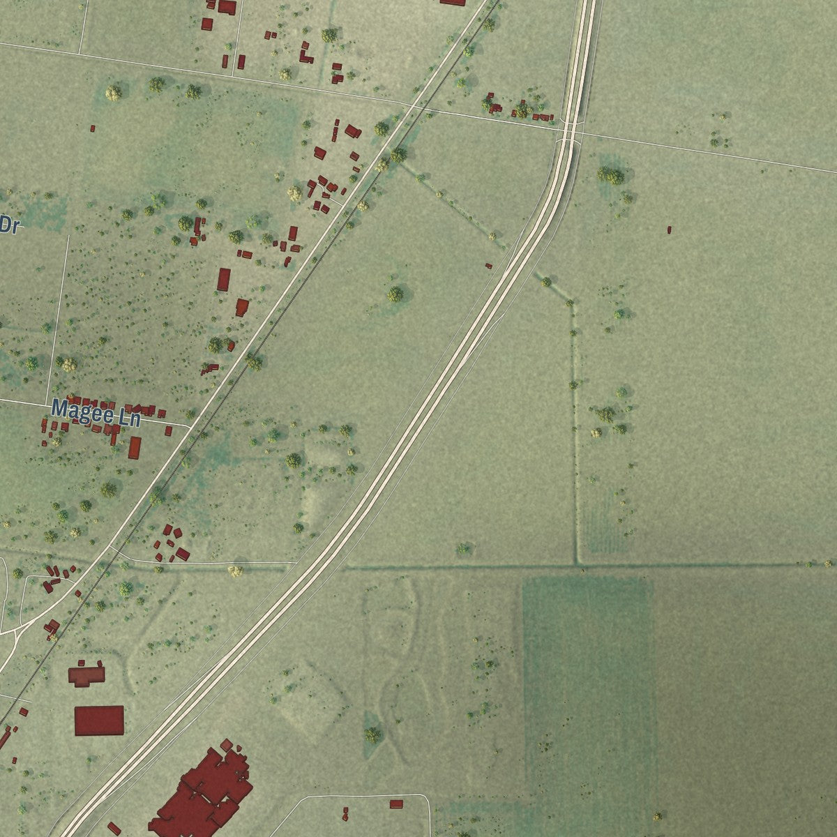 Second close-up of the map of Robstown, Texas print showing more streets and buildings