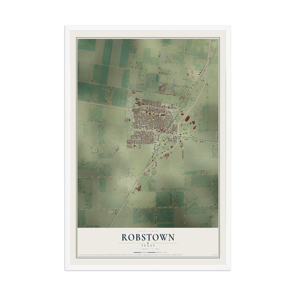 Map of Robstown, Texas, 12 x 18 inch print in a white wood frame