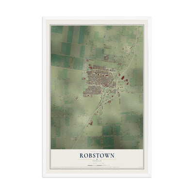 Map of Robstown, Texas, 12 x 18 inch print in a white wood frame
