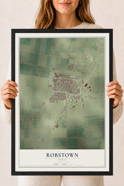 Map of Robstown, Texas, 18 x 24 inch print in a black wood frame