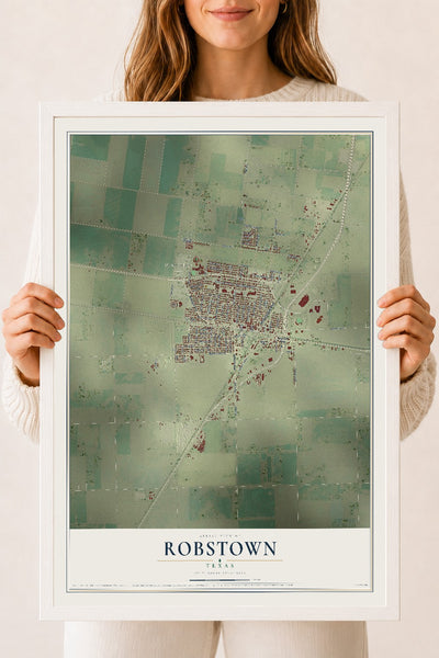 Map of Robstown, Texas, 18 x 24 inch print in a white wood frame