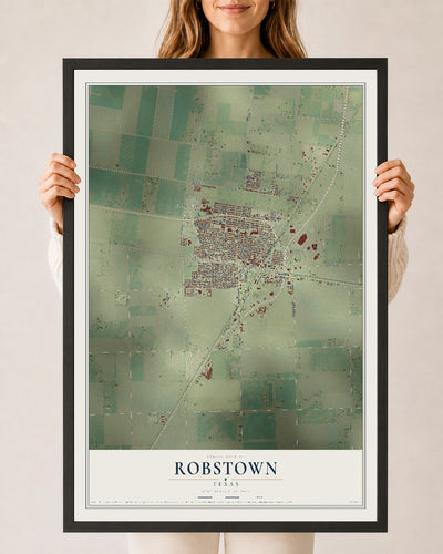 Map of Robstown, Texas, 24 x 36 inch print in a black wood frame