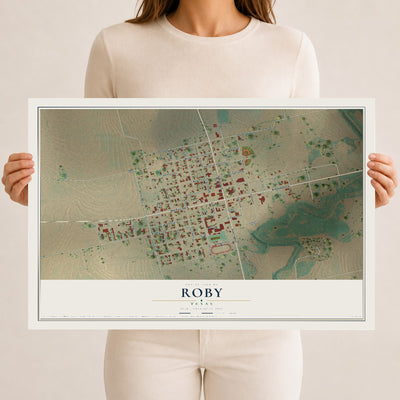 Map of Roby, Texas, 12 x 18 inch unframed archival matte print
