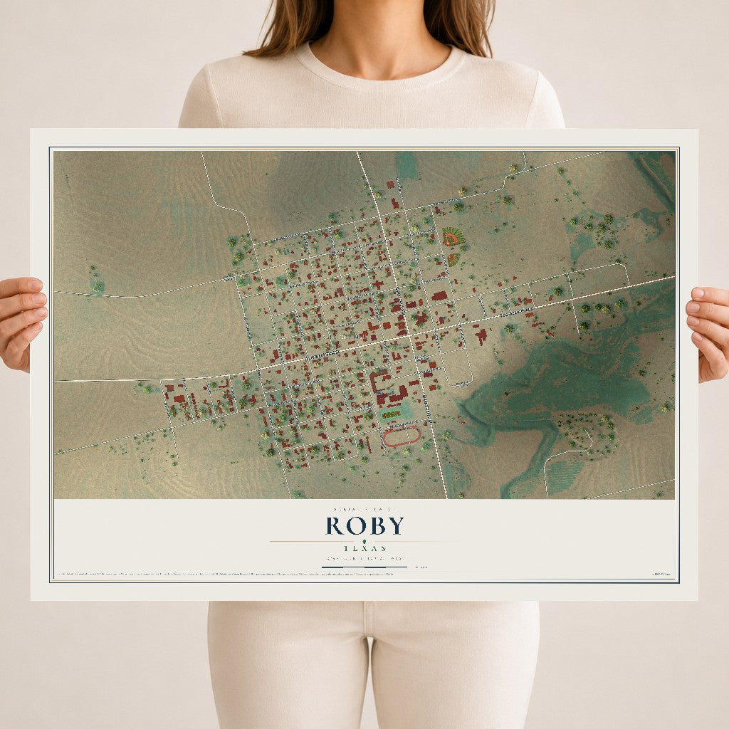 Map of Roby, Texas, 18 x 24 inch unframed archival matte print