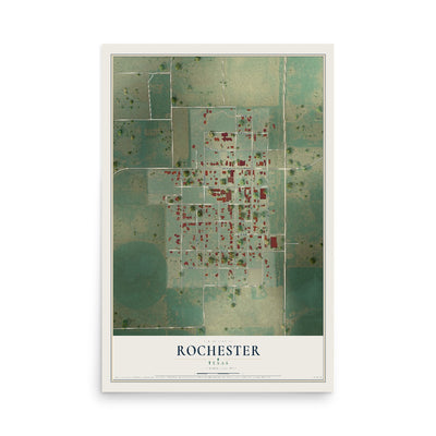 Map of Rochester, Texas, 12 x 18 inch unframed archival matte print