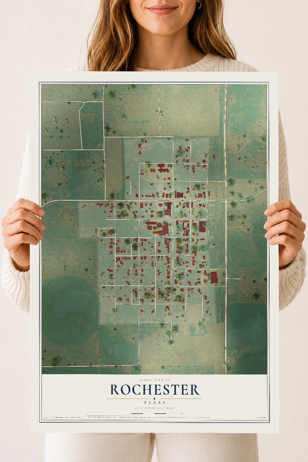 Map of Rochester, Texas, 18 x 24 inch unframed archival matte print