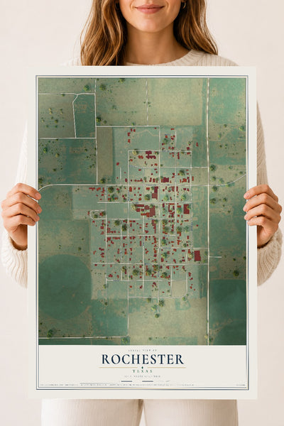 Map of Rochester, Texas, 18 x 24 inch unframed archival matte print