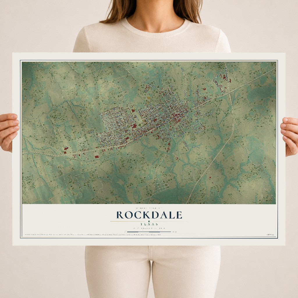 Map of Rockdale, Texas, 18 x 24 inch unframed archival matte print
