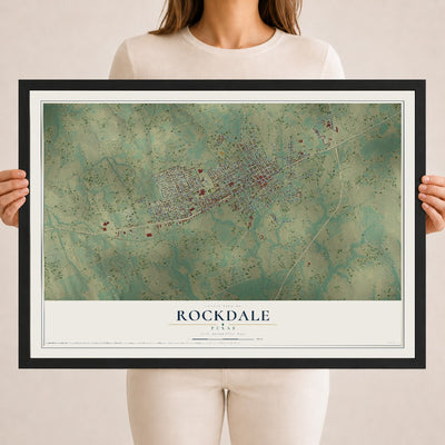 Map of Rockdale, Texas, 18 x 24 inch print in a black wood frame