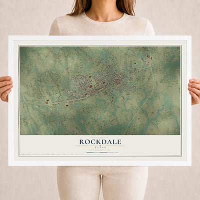 Map of Rockdale, Texas, 18 x 24 inch print in a white wood frame