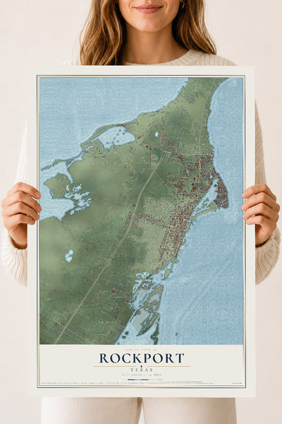 Map of Rockport, Texas, 18 x 24 inch unframed archival matte print