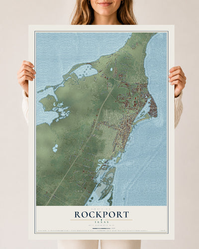 Map of Rockport, Texas, 24 x 36 inch unframed archival matte print