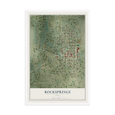 Map of Rocksprings, Texas, 12 x 18 inch print in a white wood frame