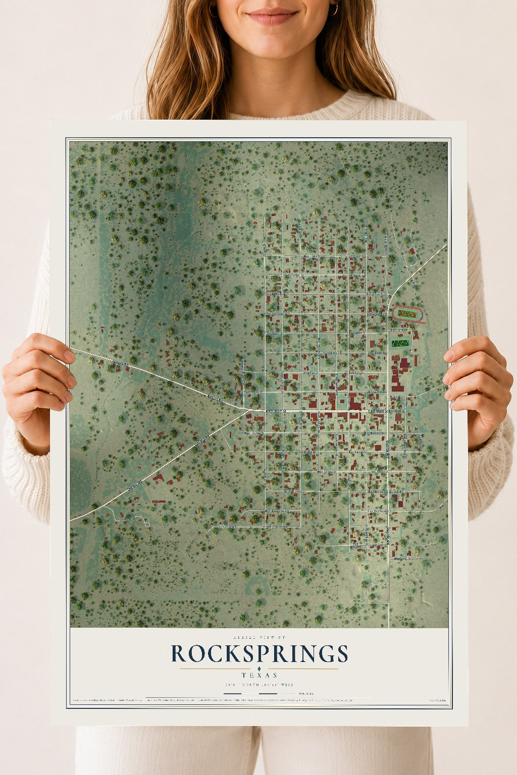 Map of Rocksprings, Texas, 18 x 24 inch unframed archival matte print