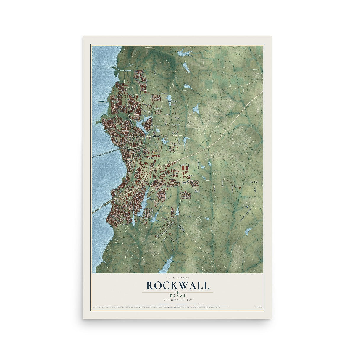 Map of Rockwall, Texas, 12 x 18 inch unframed archival matte print