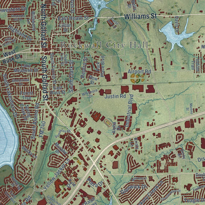 Close-up of the map of Rockwall, Texas print showing street and building detail