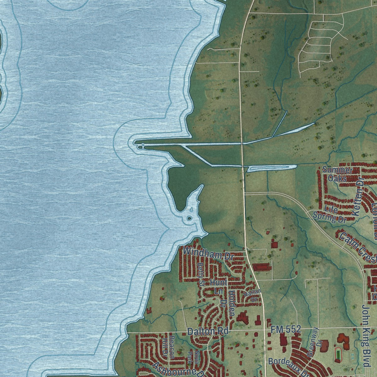 Second close-up of the map of Rockwall, Texas print showing more streets and buildings