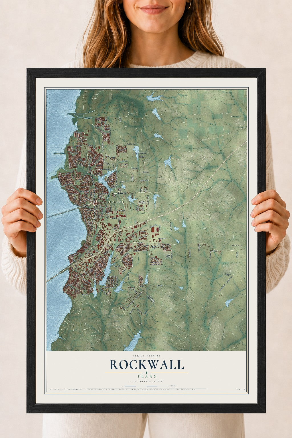 Map of Rockwall, Texas, 18 x 24 inch print in a black wood frame