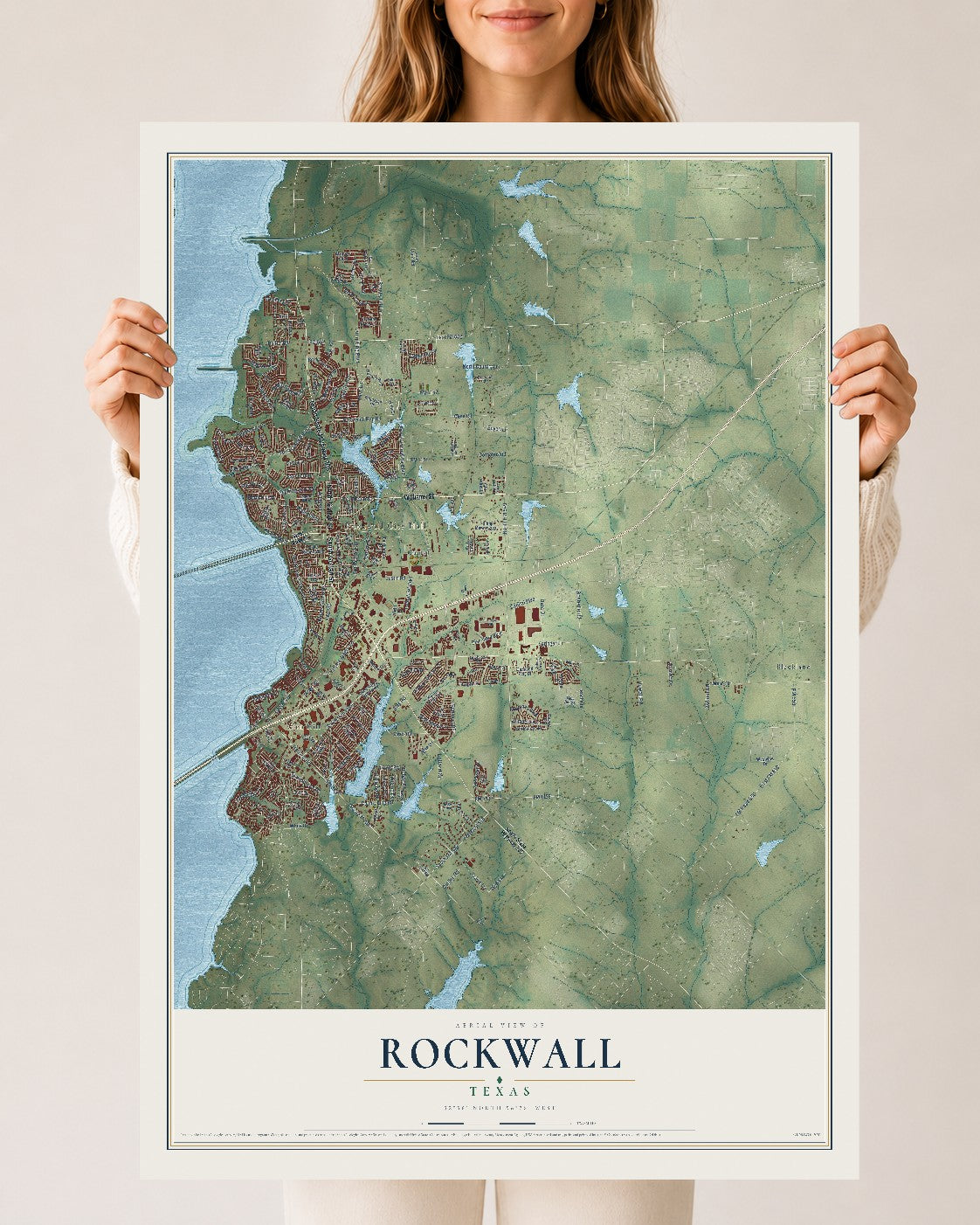 Map of Rockwall, Texas, 24 x 36 inch unframed archival matte print