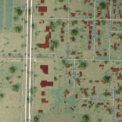 Close-up of the map of Rockwell Place, Texas print showing street and building detail