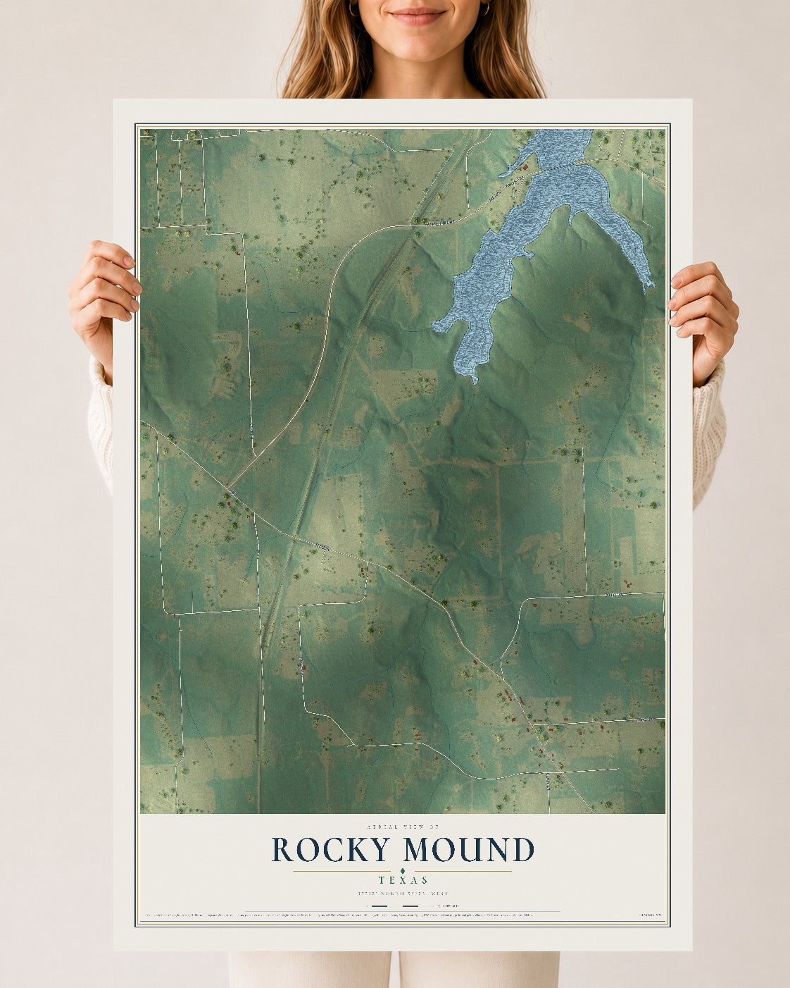 Map of Rocky Mound, Texas, 24 x 36 inch unframed archival matte print