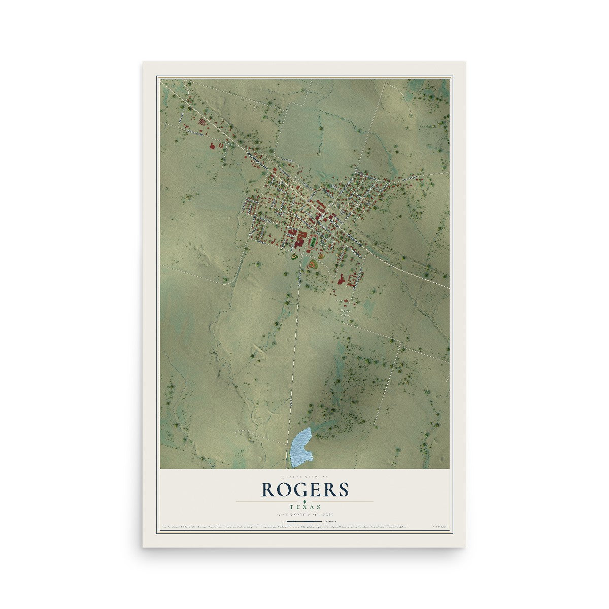 Map of Rogers, Texas, 12 x 18 inch unframed archival matte print