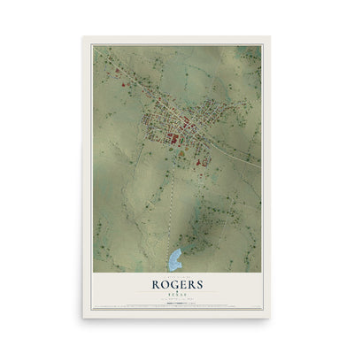 Map of Rogers, Texas, 12 x 18 inch unframed archival matte print