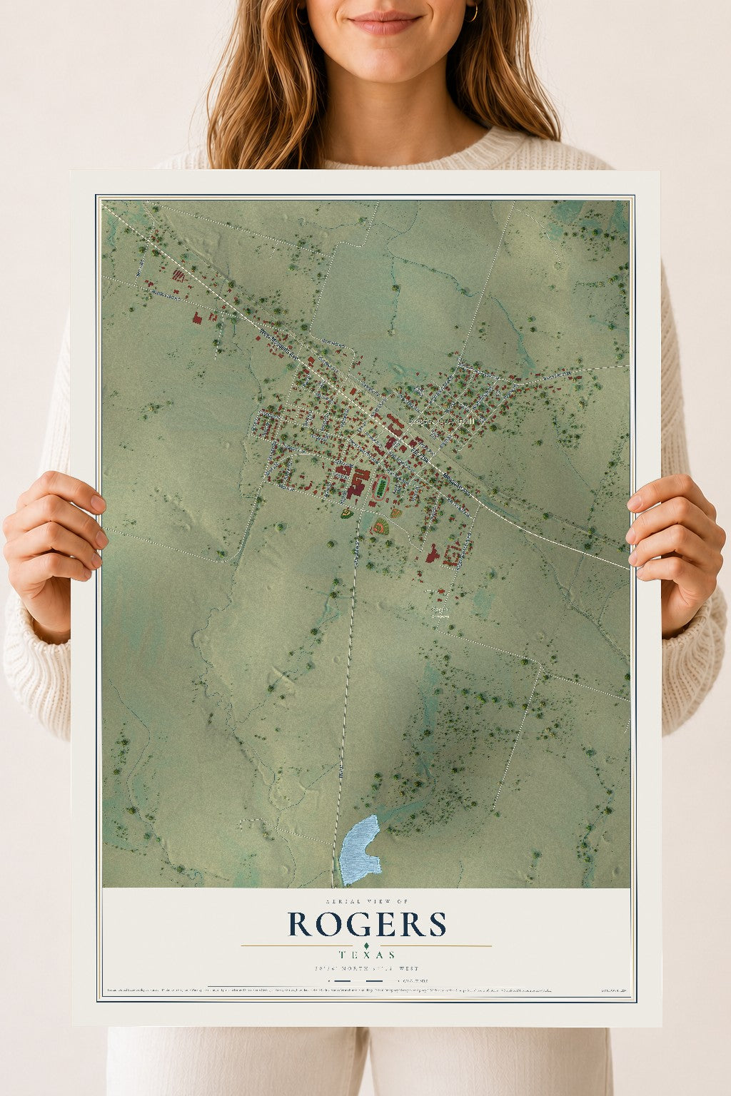 Map of Rogers, Texas, 18 x 24 inch unframed archival matte print