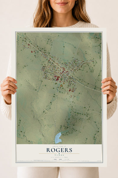 Map of Rogers, Texas, 18 x 24 inch unframed archival matte print