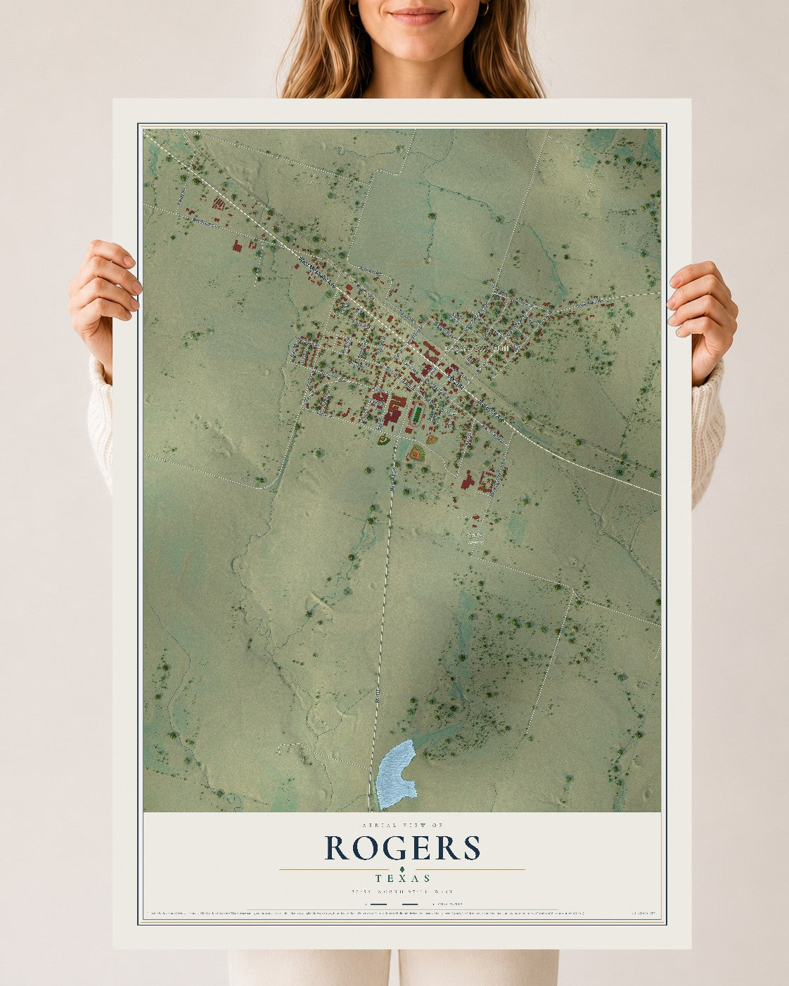 Map of Rogers, Texas, 24 x 36 inch unframed archival matte print