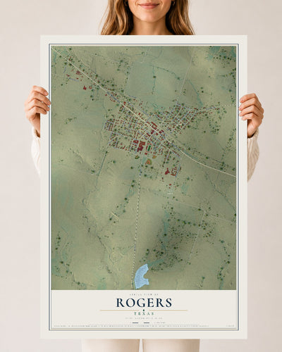 Map of Rogers, Texas, 24 x 36 inch unframed archival matte print