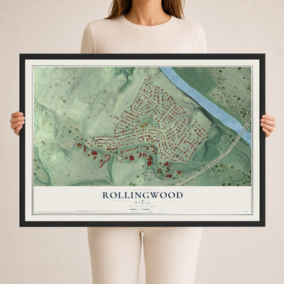 Map of Rollingwood, Texas, 24 x 36 inch print in a black wood frame