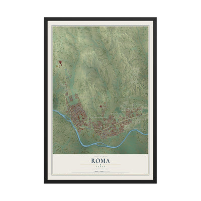 Map of Roma, Texas, 12 x 18 inch print in a black wood frame