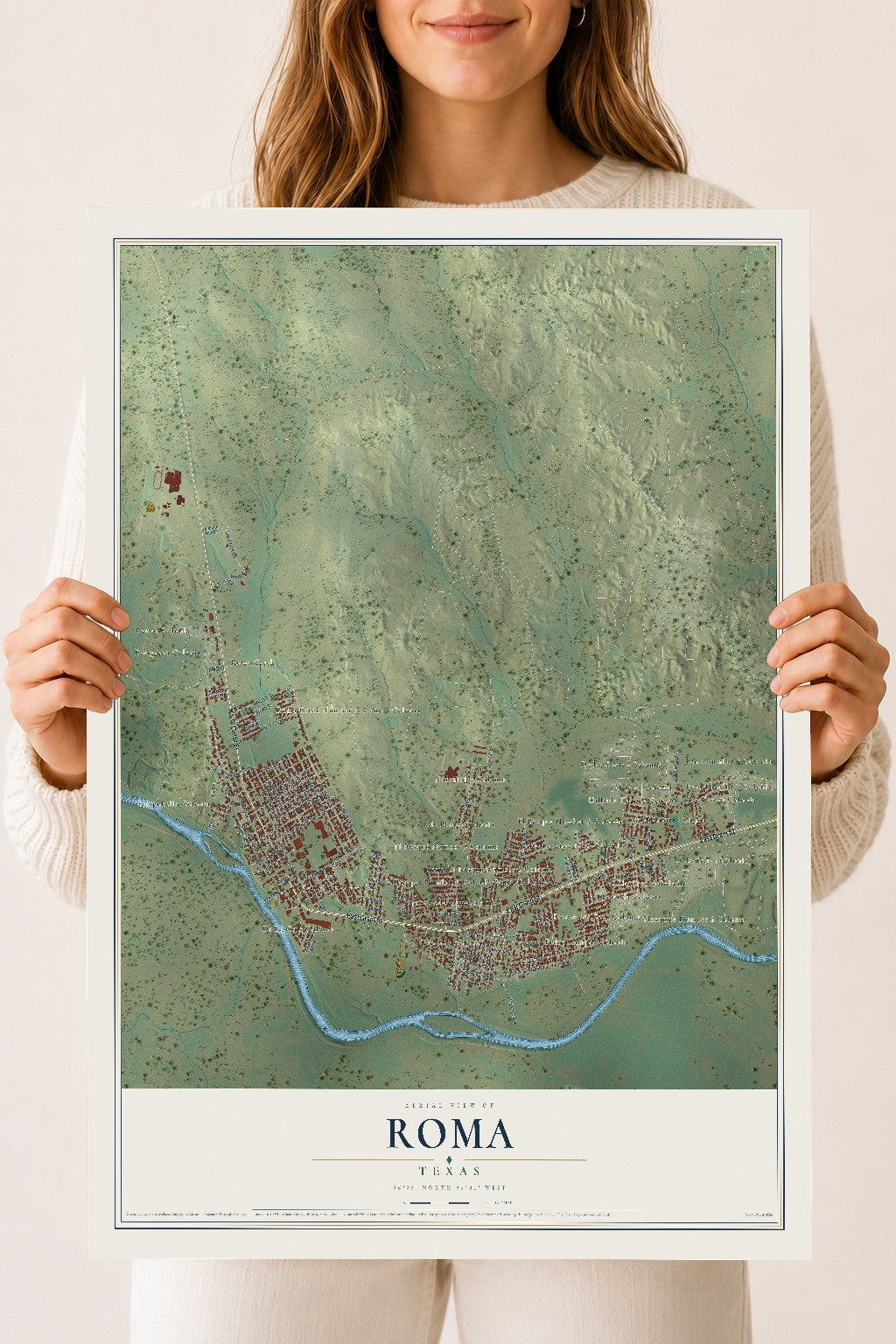 Map of Roma, Texas, 18 x 24 inch unframed archival matte print
