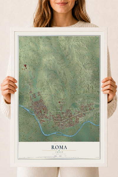 Map of Roma, Texas, 18 x 24 inch print in a white wood frame