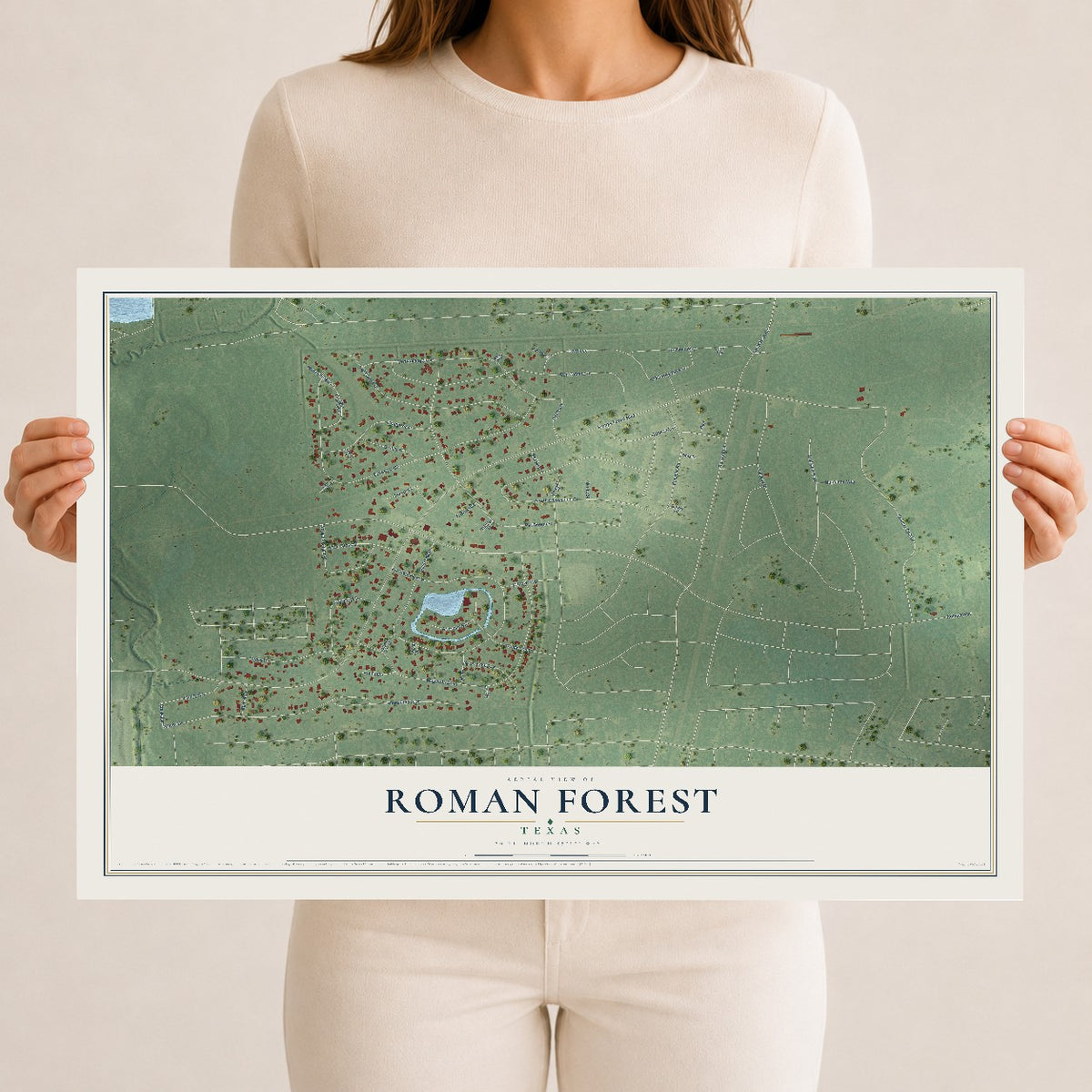 Map of Roman Forest, Texas, 12 x 18 inch unframed archival matte print