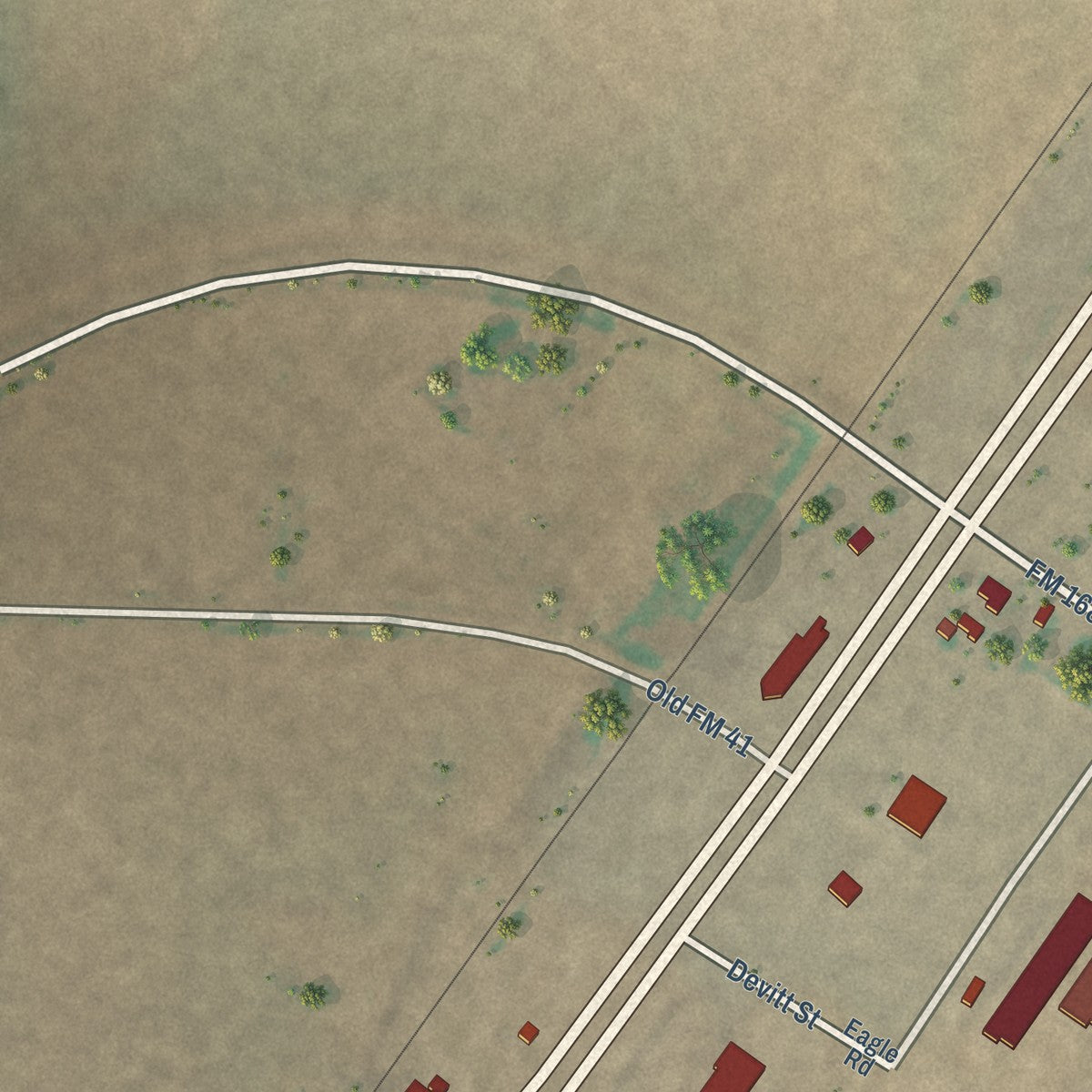 Second close-up of the map of Ropesville, Texas print showing more streets and buildings