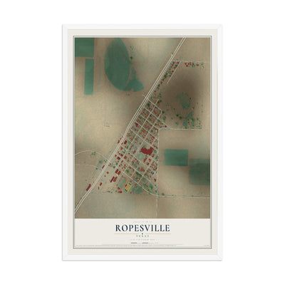 Map of Ropesville, Texas, 12 x 18 inch print in a white wood frame
