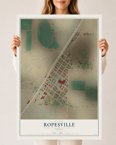 Map of Ropesville, Texas, 24 x 36 inch unframed archival matte print