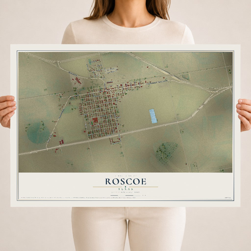 Map of Roscoe, Texas, 18 x 24 inch unframed archival matte print