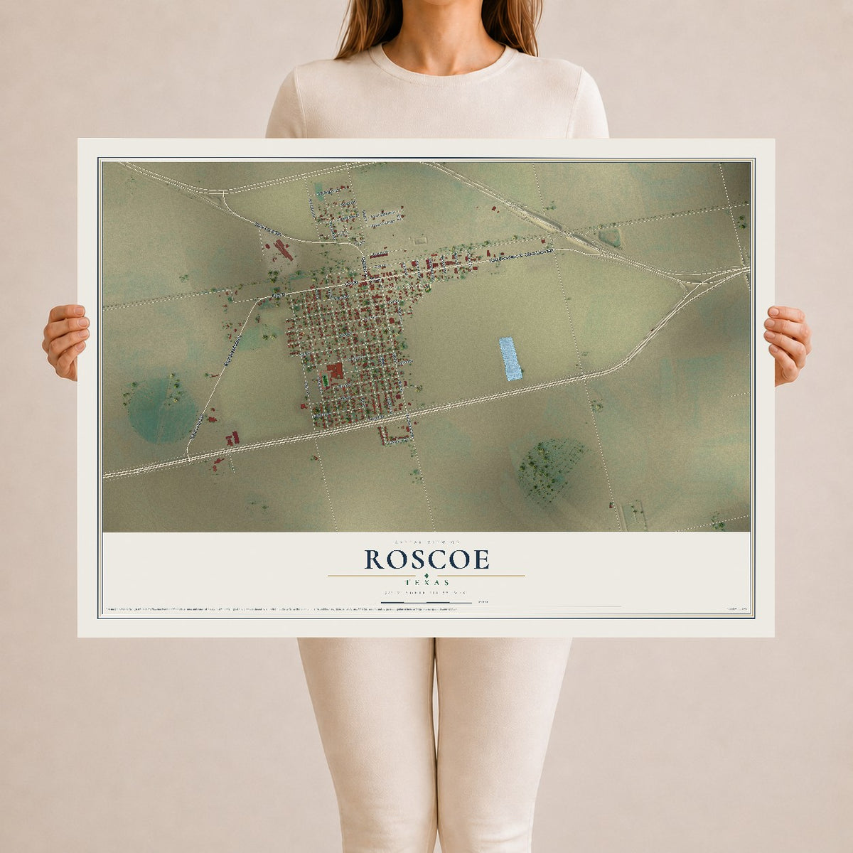 Map of Roscoe, Texas, 24 x 36 inch unframed archival matte print