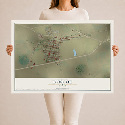 Map of Roscoe, Texas, 24 x 36 inch unframed archival matte print