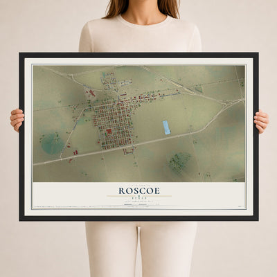 Map of Roscoe, Texas, 24 x 36 inch print in a black wood frame